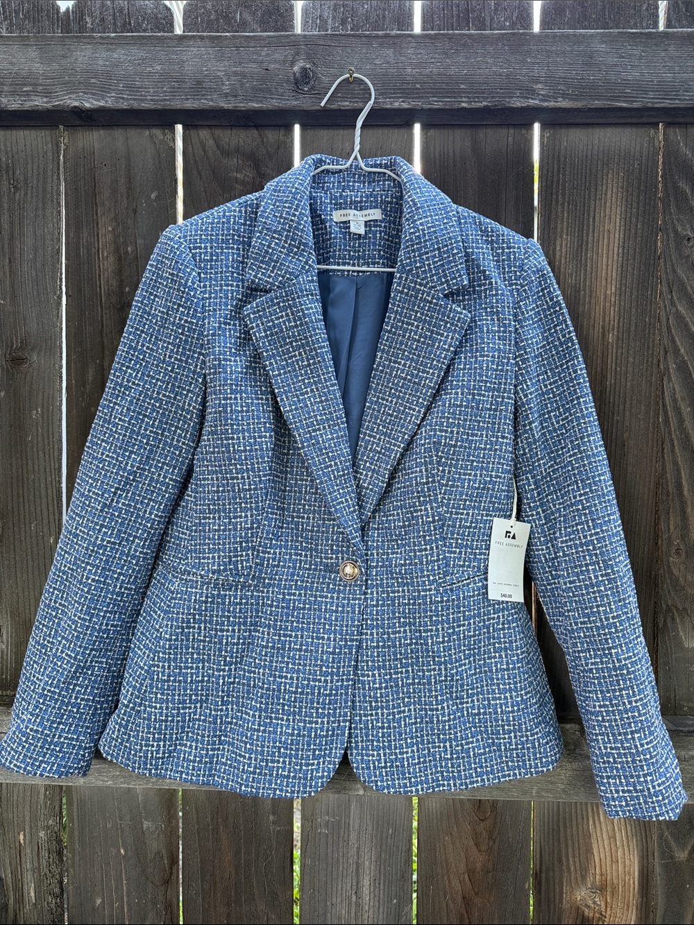 Free Assembly Blue and White Tweed Single-Button Blazer